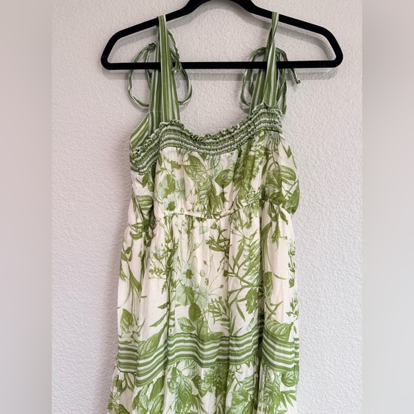 Sweet Wanderer Green white Boho Floral Print Tiered Maxi Dress Bow Strap XL - Picture 7 of 8
